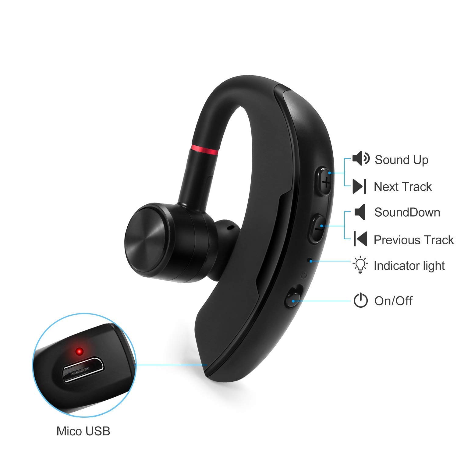 Best Bluetooth Headset Truckers Wireless Business Earpiece with 12