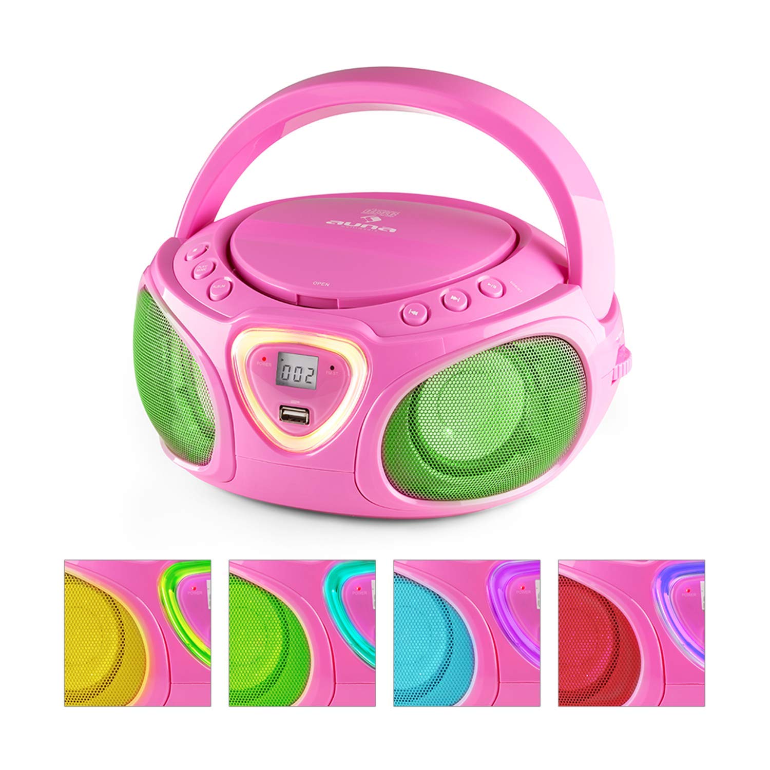 auna Roadie • Portable Boombox with CD Player and Radio • LED Light