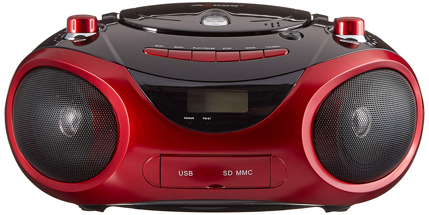 AXESS PB2703 Portable MP3/CD Boombox with AM/FM Stereo, USB, SD, MMC