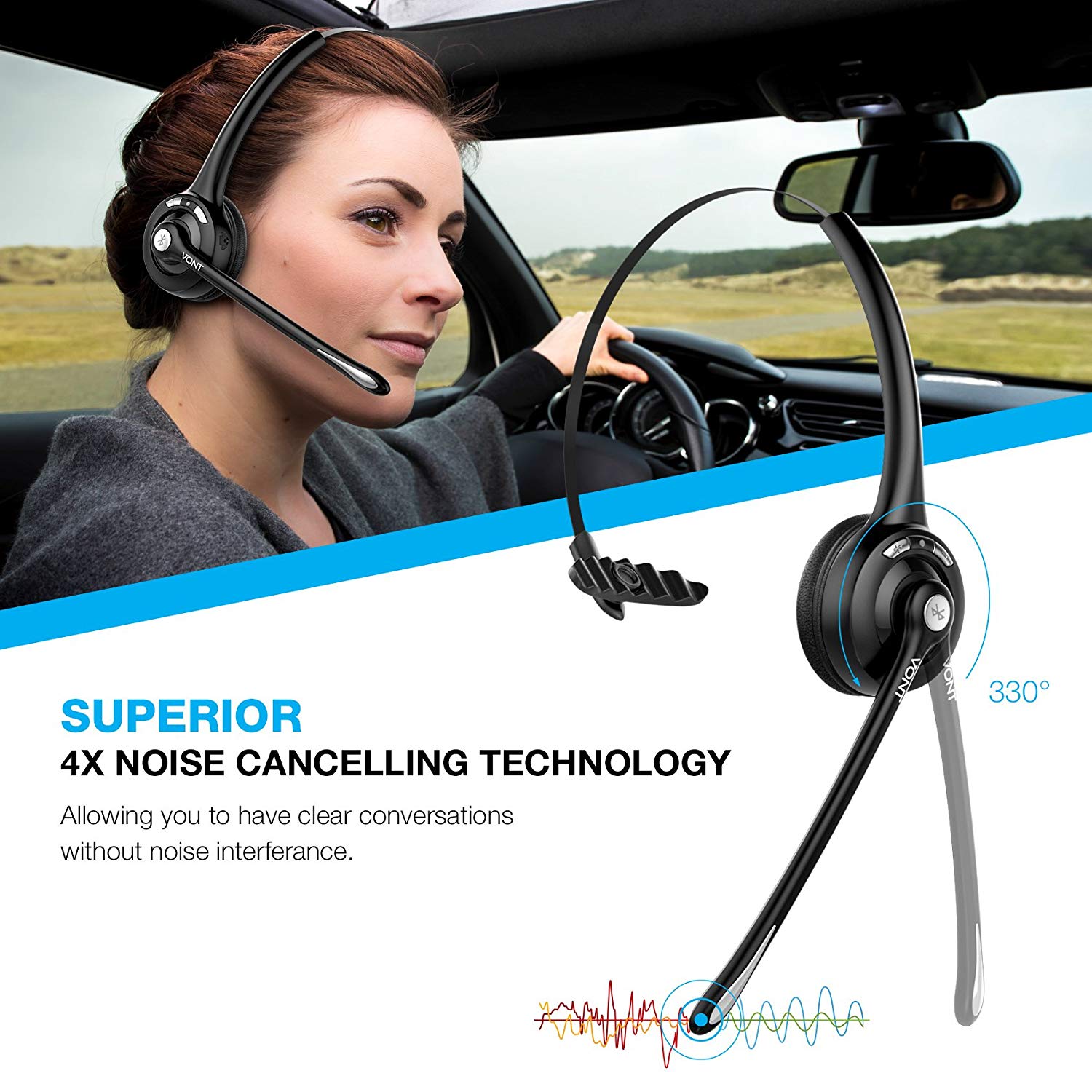 Bluetooth Headset with Microphone, Wireless Office Headset, Portable, Suitable for Men, Women