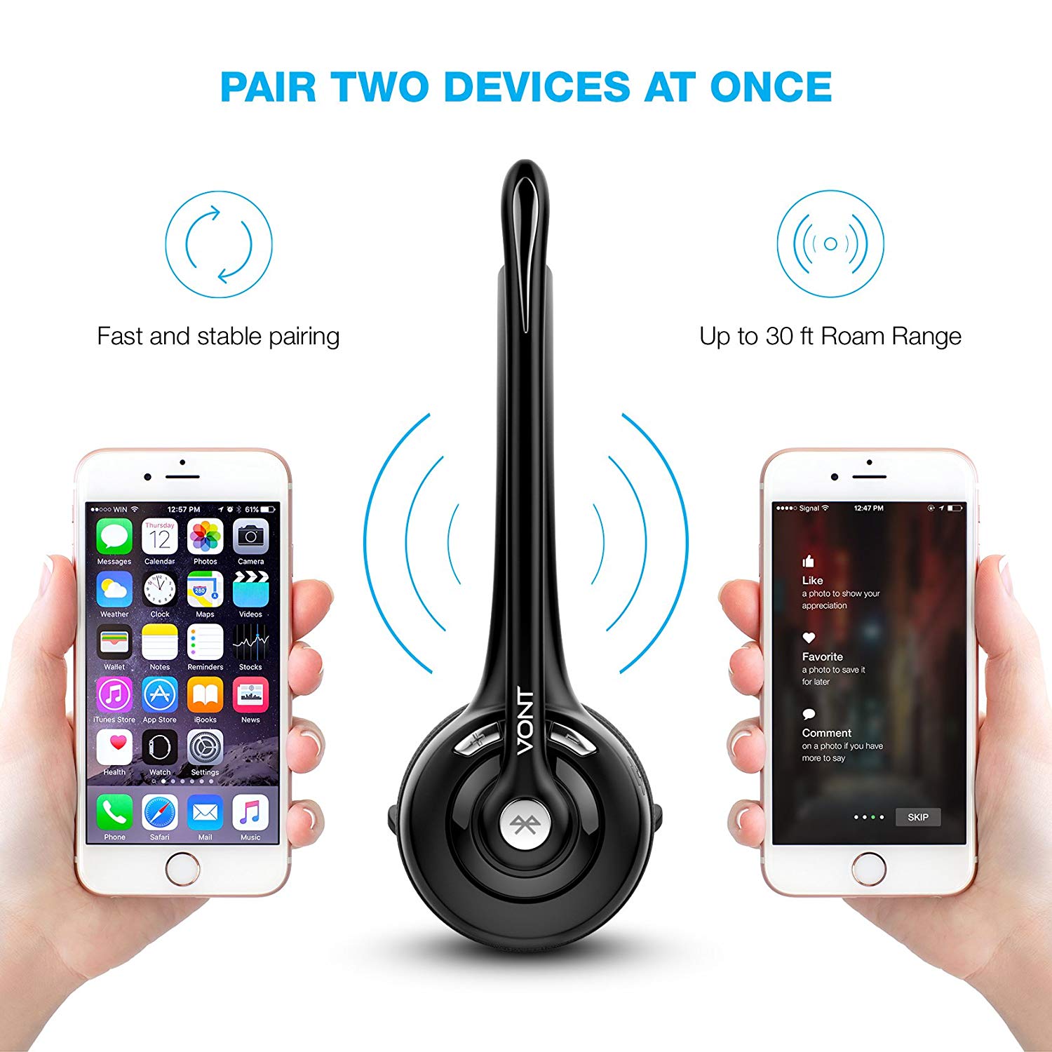 Bluetooth Headset with Microphone, Wireless Office Headset, Portable