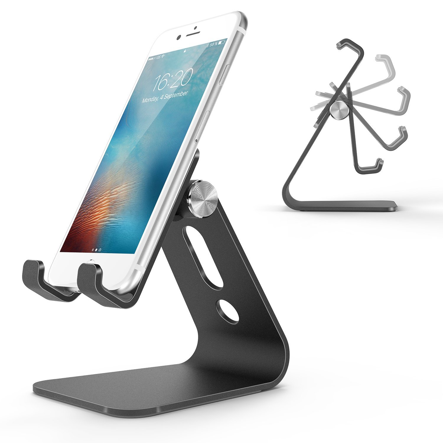Cell Phone Stand, OMOTON Adjustable Aluminum Desktop Cellphone Tablet Stand Holder for