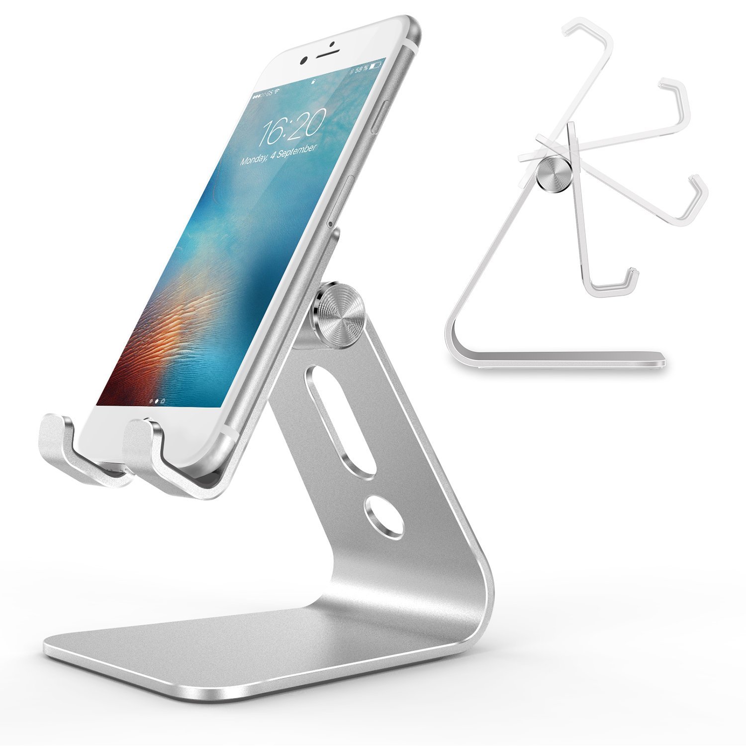 Cell Phone Stand, OMOTON Adjustable Aluminum Desktop Cellphone Tablet Stand Holder for