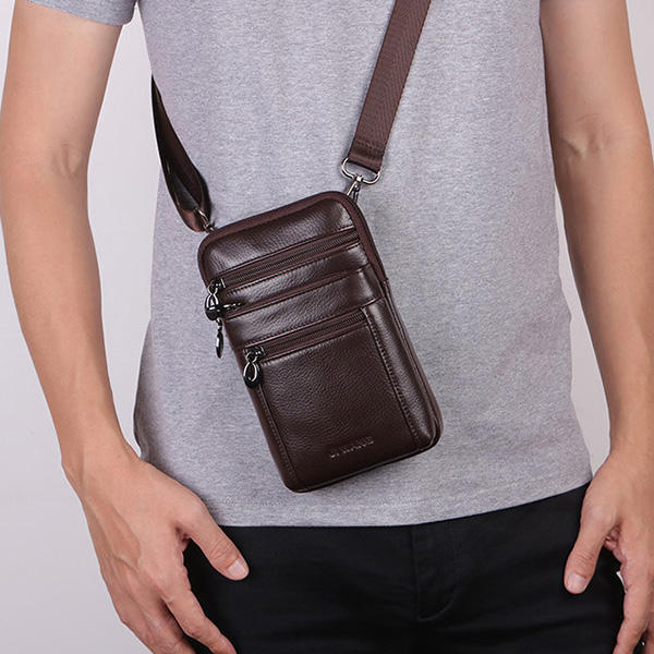 Men Business Casual Genuine Leather Waist Bag Crossbody Bag - BIG nano ...