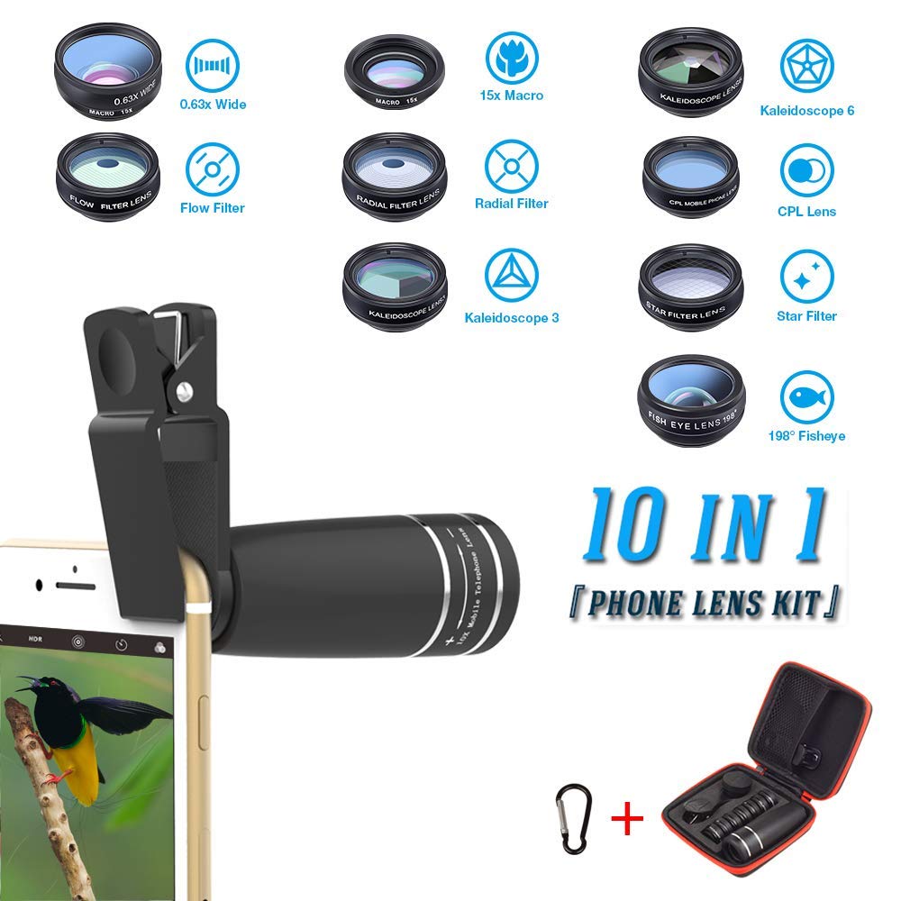 Phone Lens Kit, 10 in 1 Cell Phone Camera Lens Zoom Telephoto Lens