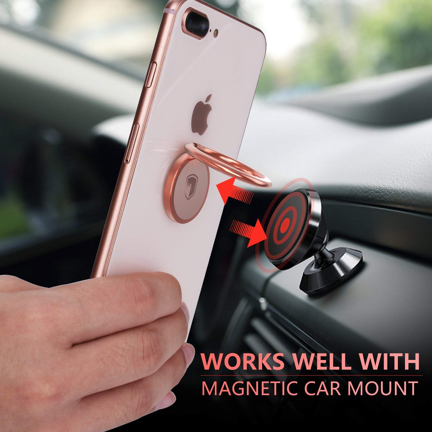 Phone Ring Holder Finger Kickstand FITFORT 360° Rotation Metal Ring Grip for Car