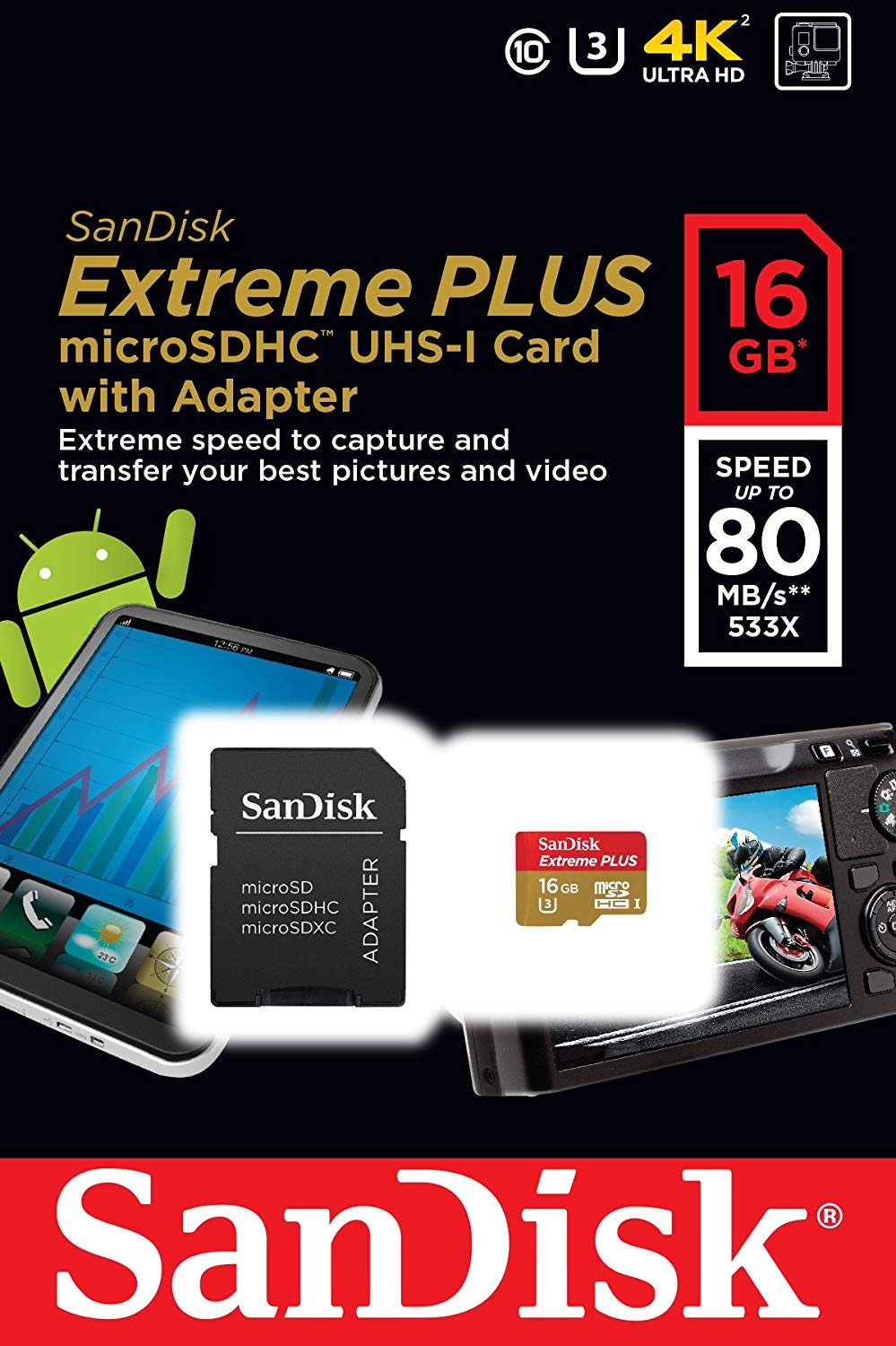 Sandisk extreme plus 32gb microsdhc uhs i u3 memory card speed up to