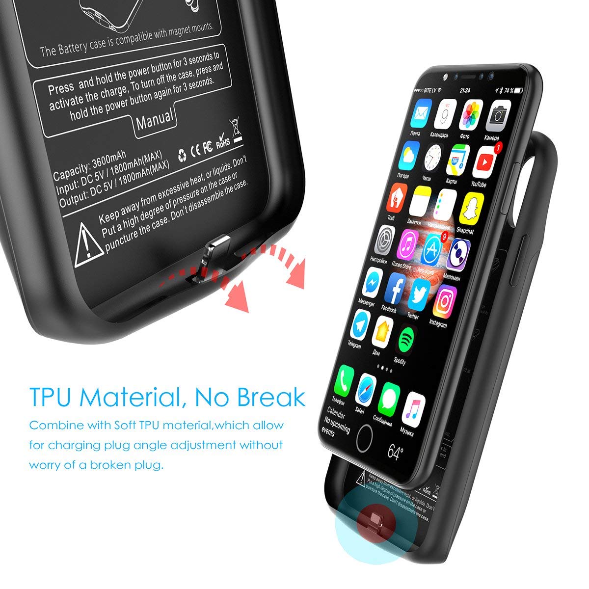 Scheam iPhone X Battery Battery Case Pouches Cover Charger Power Bank Charging Case for iPhone X