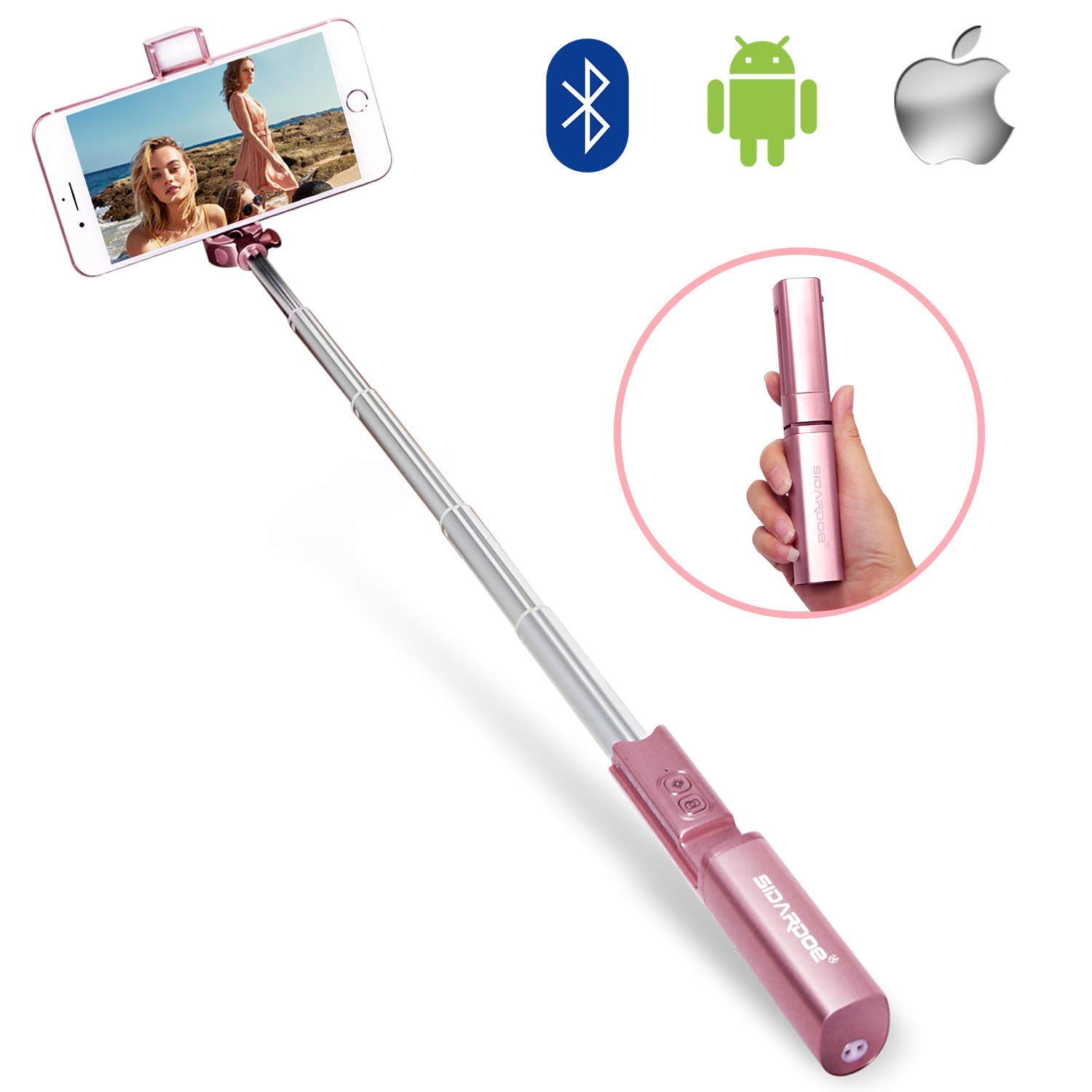 Selfie Stick,SIDARDOE Professional Extendable Bluetooth Selfie Stick with Colorful Fill Light