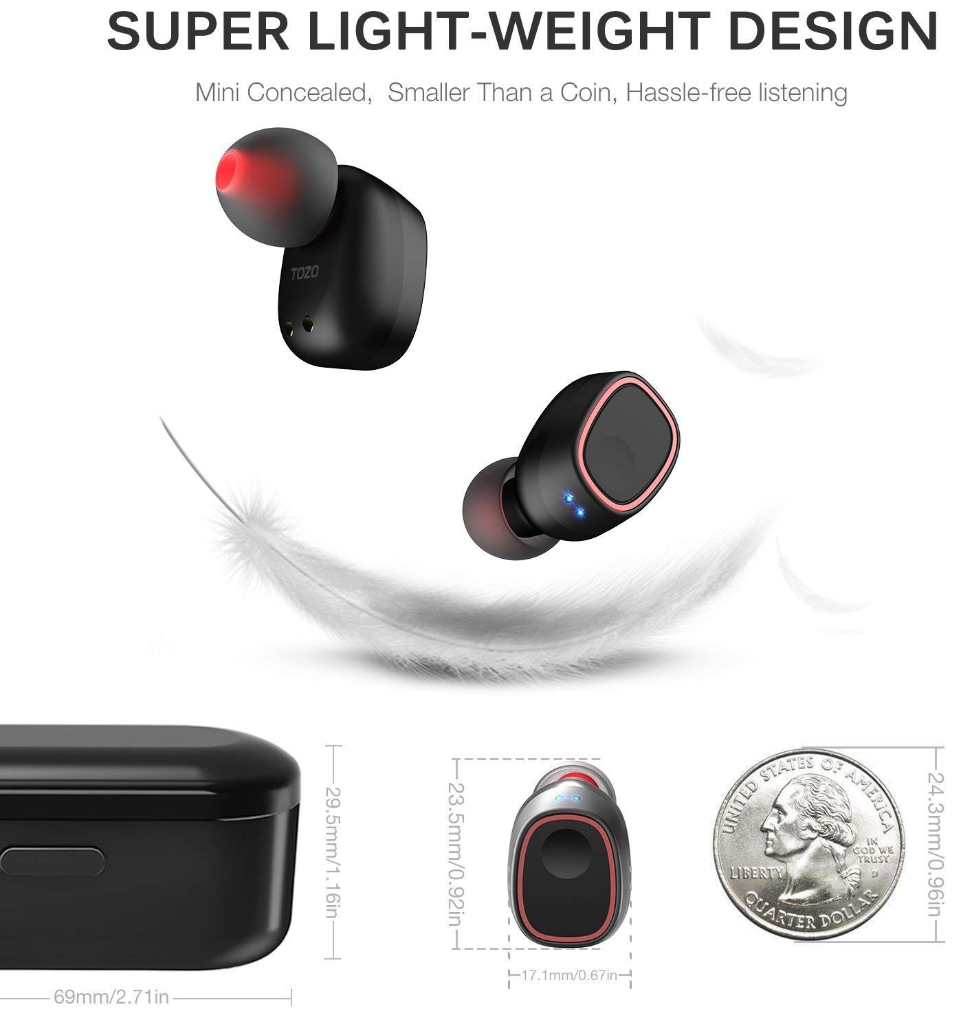 TOZO T8 True Wireless Stereo Headphones TWS Bluetooth in