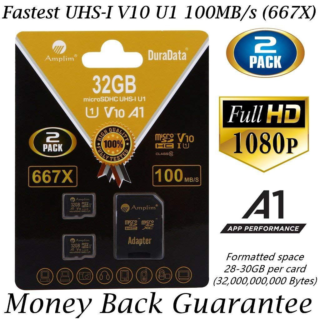 2-Pack 32GB Micro SD SDHC Memory Card Plus Adapter (Class 10 U1 UHS-I