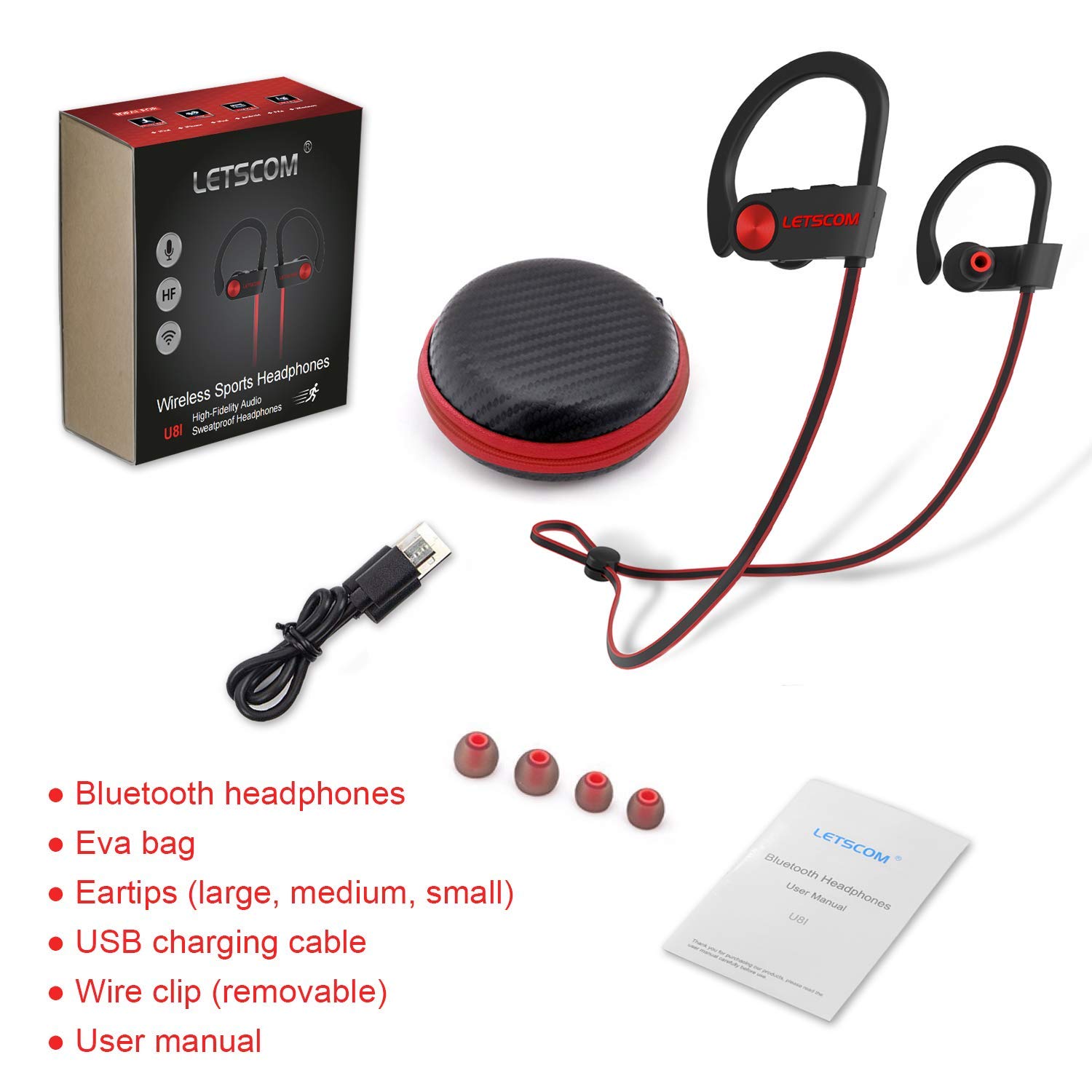 Bluetooth Headphones IPX7 Waterproof, Wireless Sport Earphones