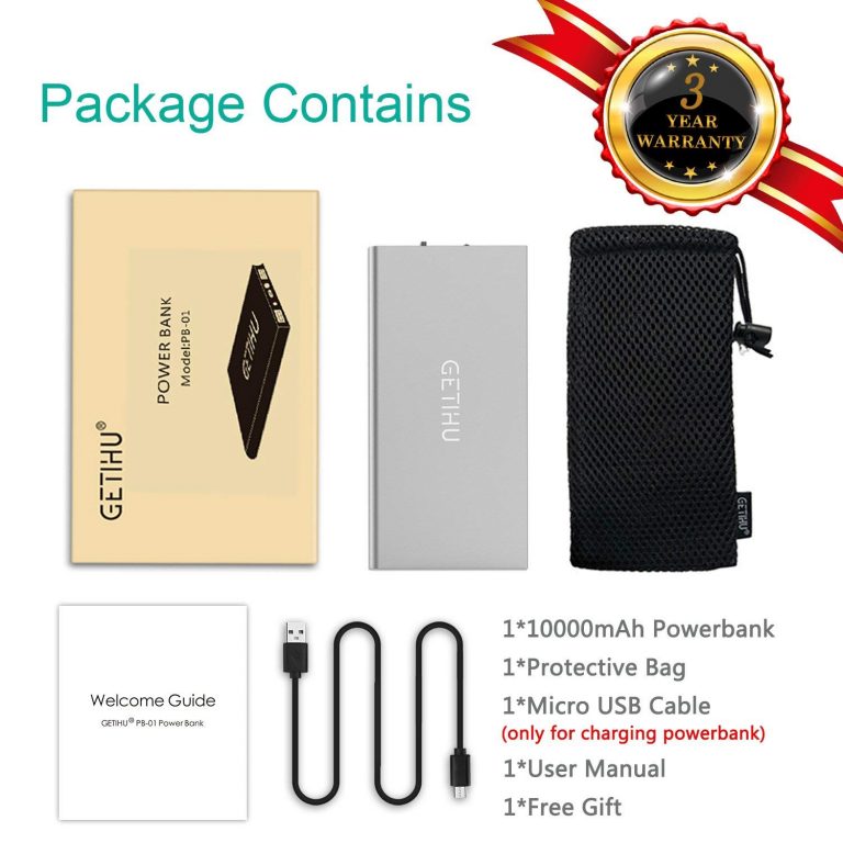 GETIHU Phone Charger 10000mAh Portable Power Bank Ultra Slim LED ...