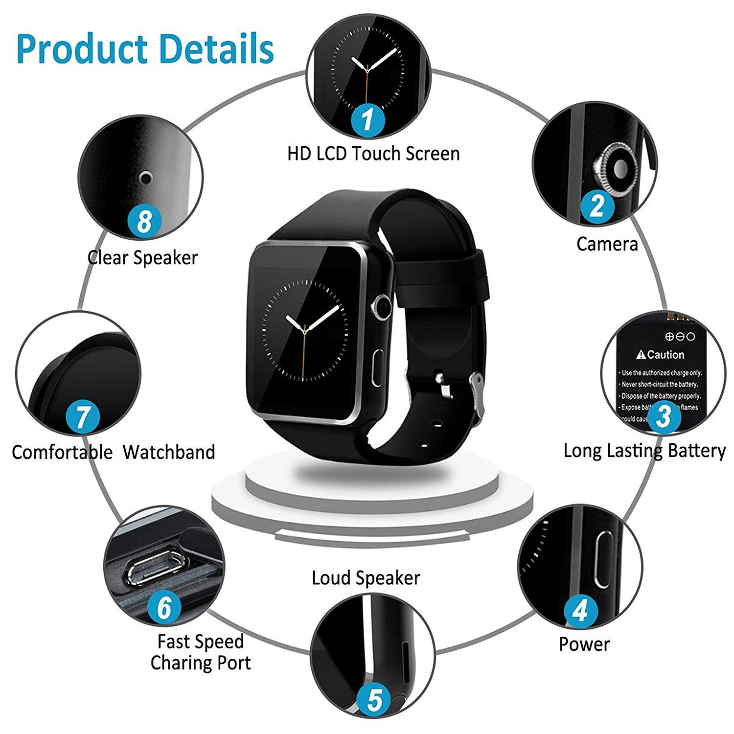 2018 Newest Bluetooth Smart Watch Touchscreen with Camera,Unlocked Watch Phone with Sim Card ...