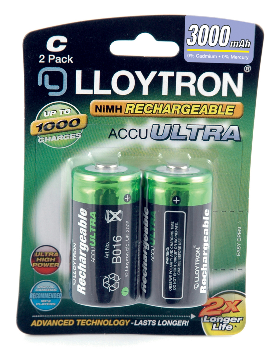 Lloytron ACCU ULTRA LR14 C Cell Rechargeable Batteries 3000mAh Capacity