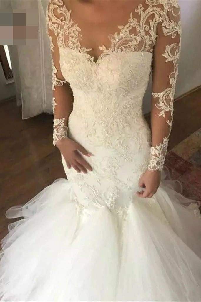 Mermaid Simple Long Sleeve Wedding Dresses Plus Size BIG
