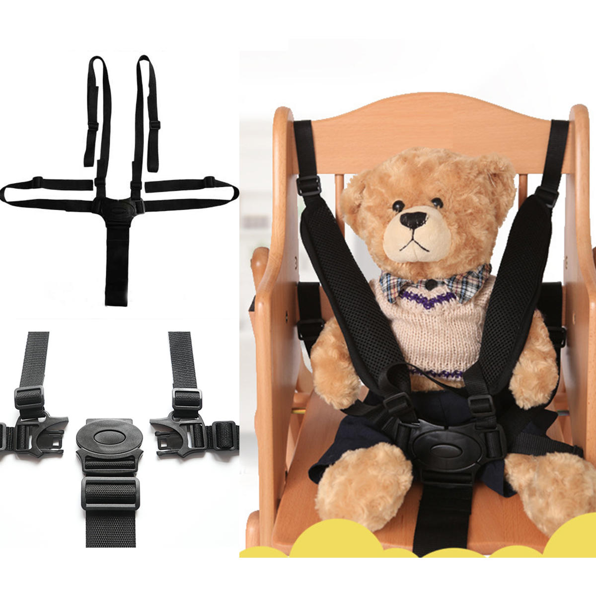 Portable Babies Chair Stroller Fivepoint Safety Belt Harness Stroller