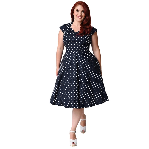 Women Plus Size Retro Polka Dot Dress 1950s 60s Rockabilly Swing Dress ...